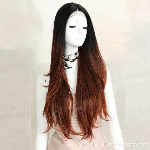 Magic 30 Medium Brown Color Synthetic Hair Wigs For Women Long Natural Wavy Lace Front Wig With Natural Hairline Middle Part